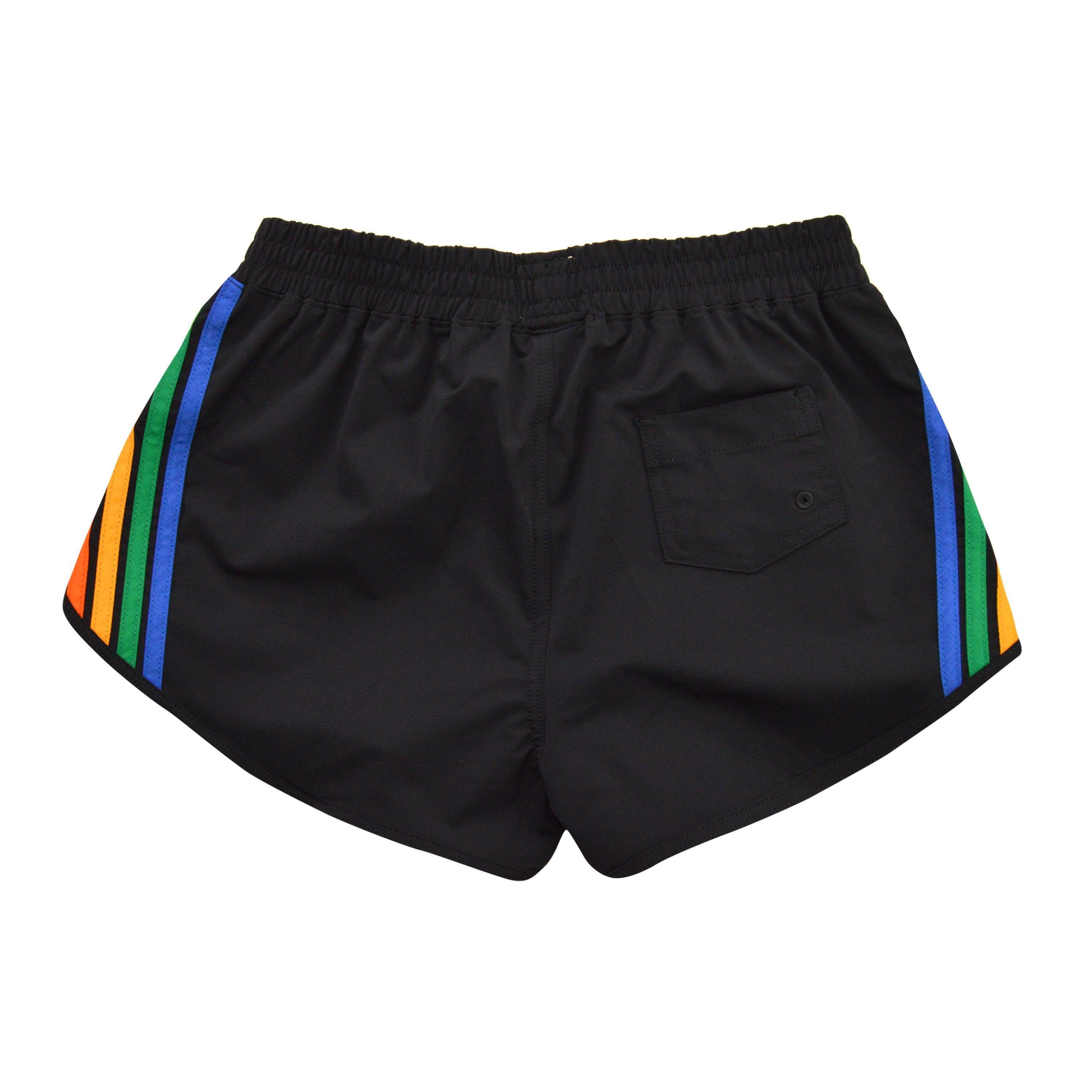 WOMEN'S 5 STRIPE FLEX BOARD SHORTS - BLACK // RAINBOW Female Product Image