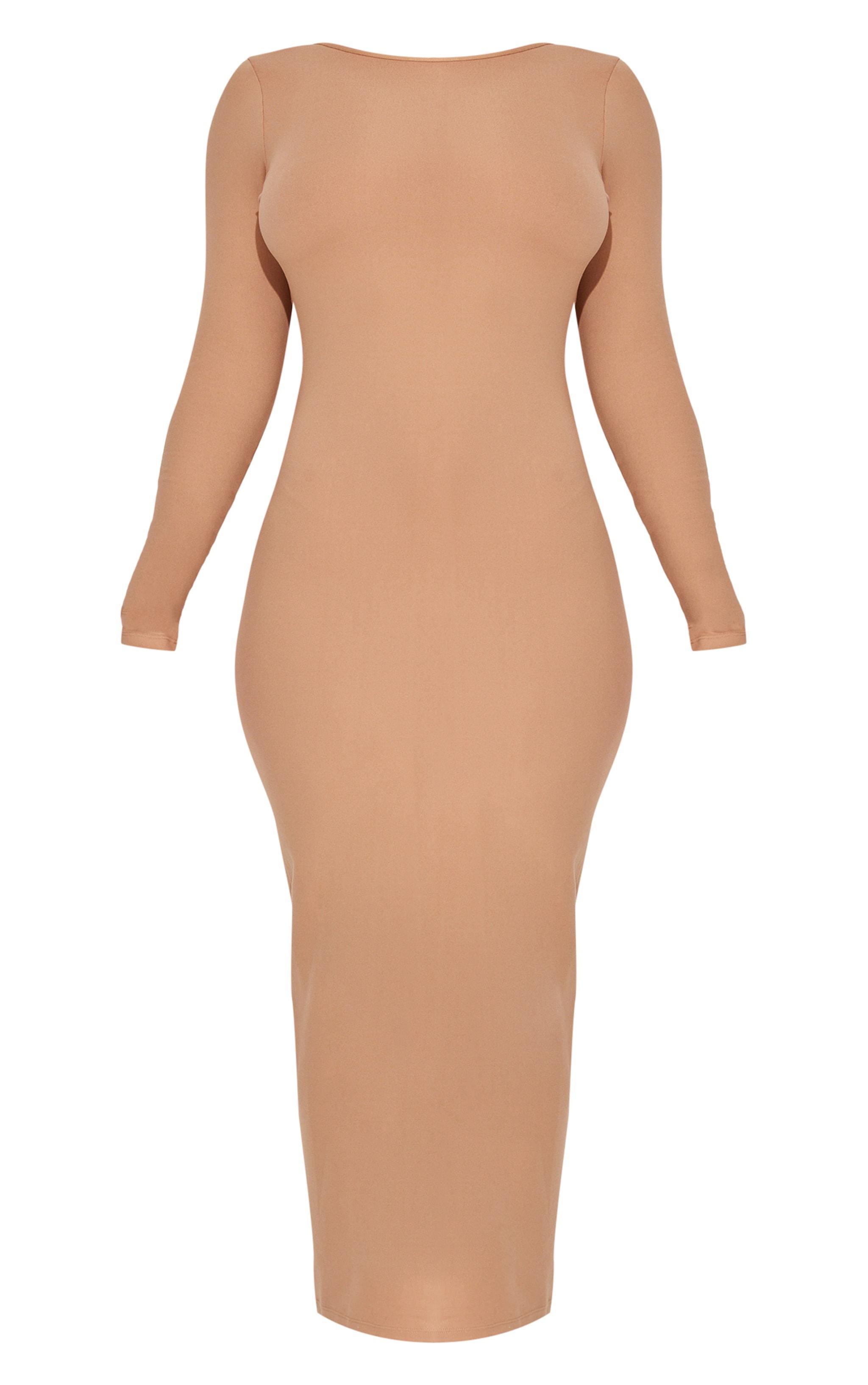 Shape Taupe Sculpted Long Sleeve Low Back Maxi Dress Product Image