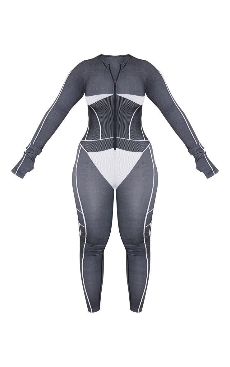 Shape Black Seamless Contrast Long Sleeve Zip Through Jumpsuit Product Image