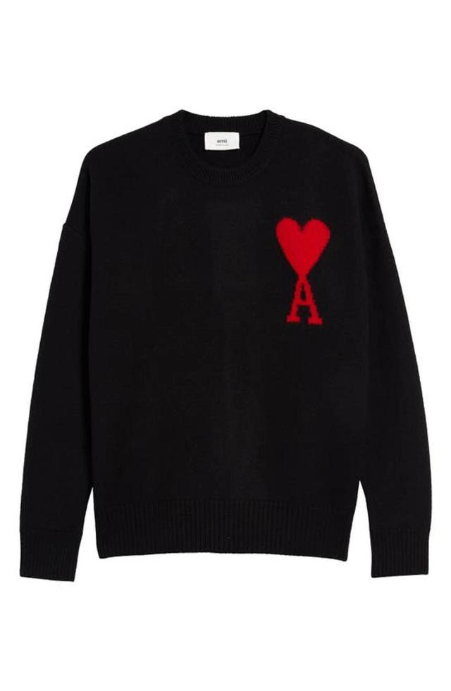 AMI ALEXANDRE MATTIUSSI Ami Paris Logo Intarsia Crewneck Knitted Jumper In Black,red Product Image