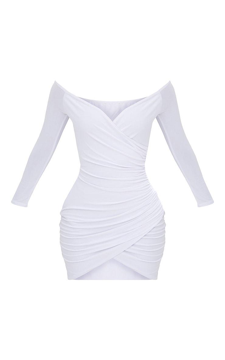 Shape White Ruched Bardot Bodycon Dress Product Image