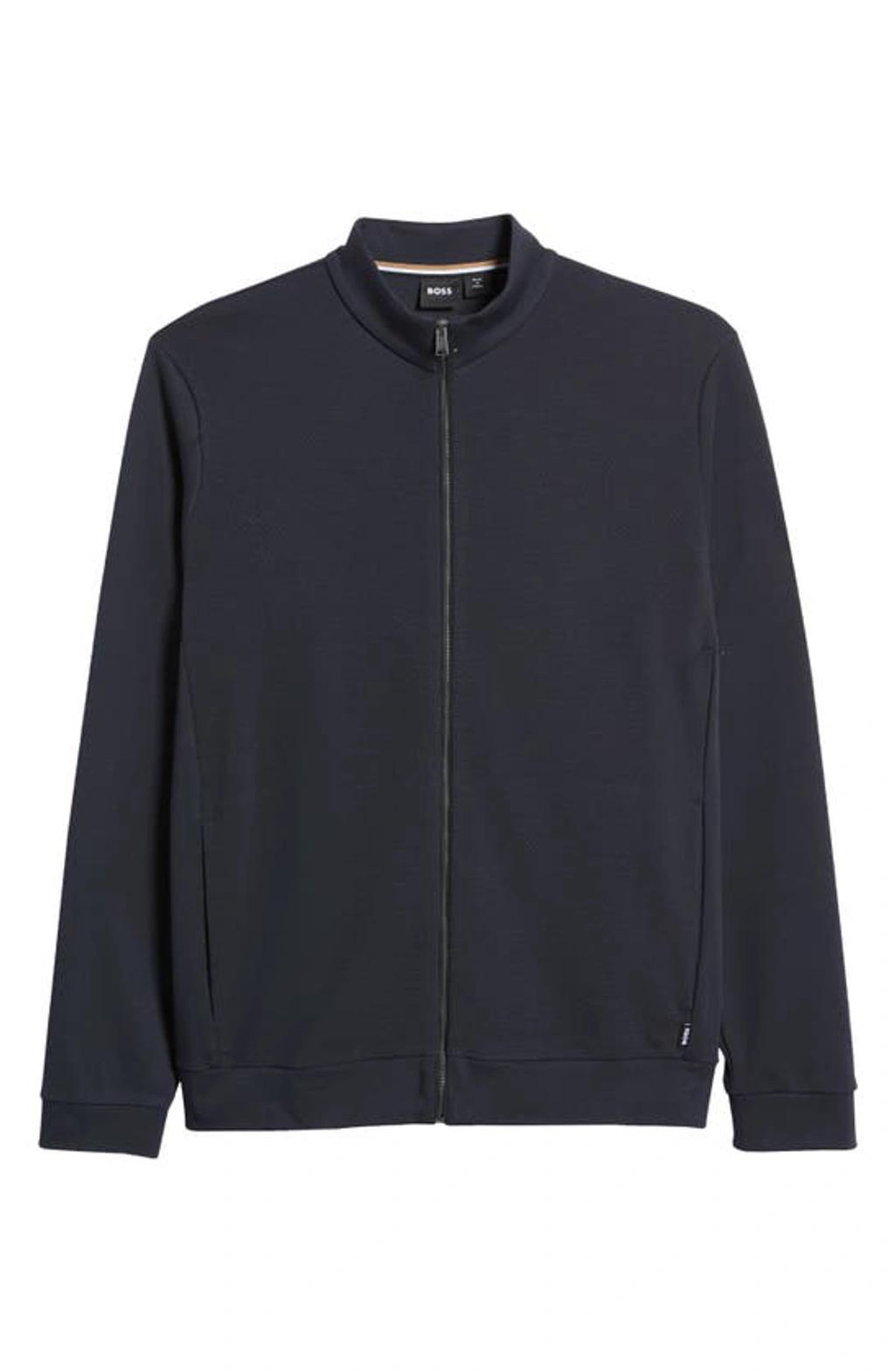 Skiles Cotton Knit Zip-up Jacket In Dark Blue Product Image