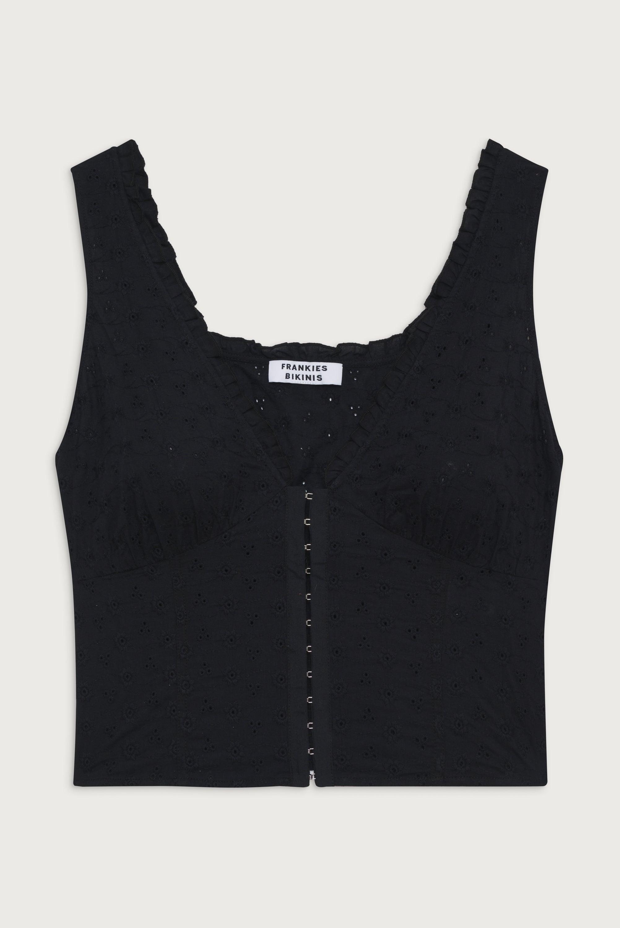 Tea Eyelet Ruffle Tank - Black Product Image