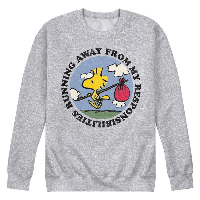 Mens Peanuts Running Away Long Sleeve Grey Gray Product Image