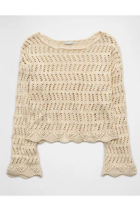 AE Boat Neck Bell Sleeve Crochet Sweater Womens product image