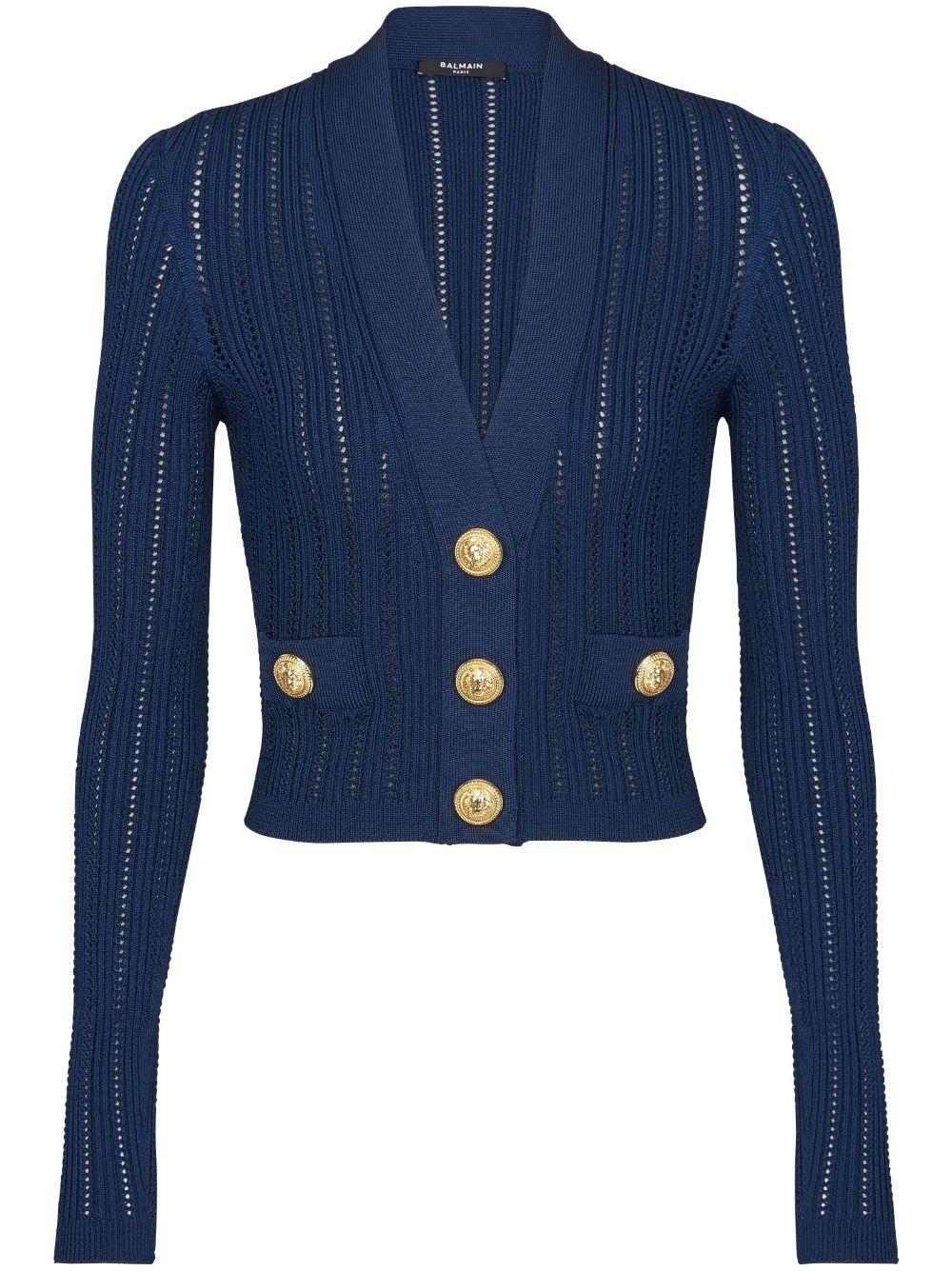 Cropped-cardigan Mit V-ausschnitt In Blu product image