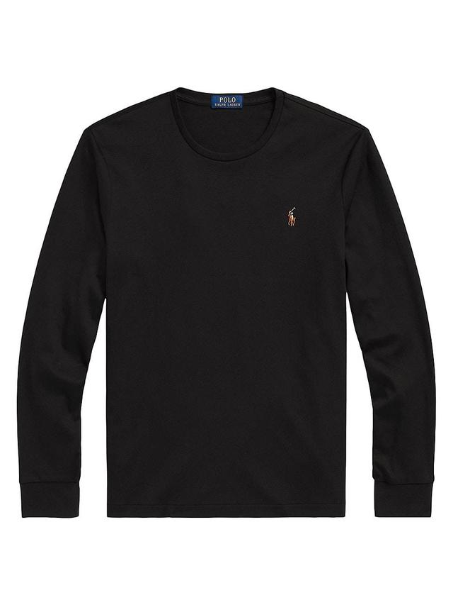 Polo Ralph Lauren multi icon logo pima cotton long sleeve t-shirt in black Product Image