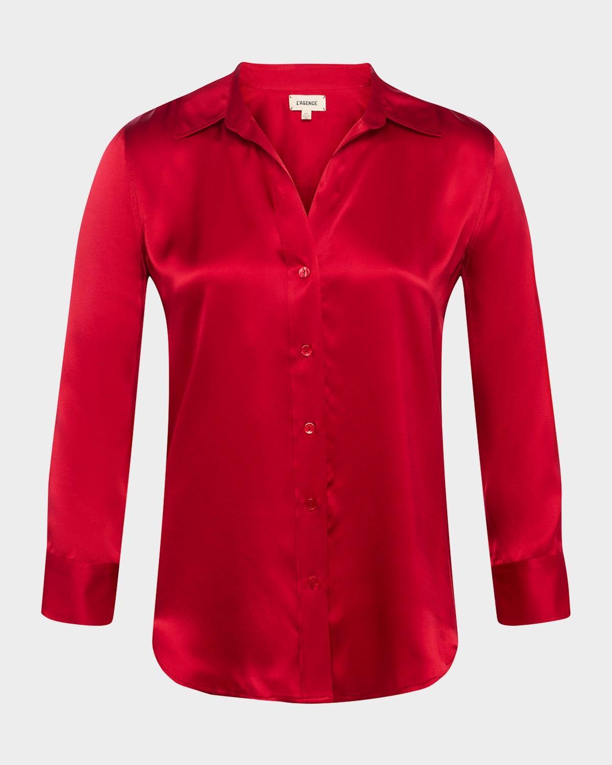 Womens Dani Three-Quarter Sleeve Silk Blouse Product Image