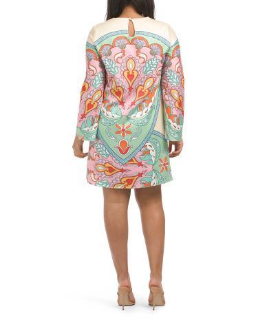 Paisley Bell Sleeve Shift Mini Dress for Women Product Image