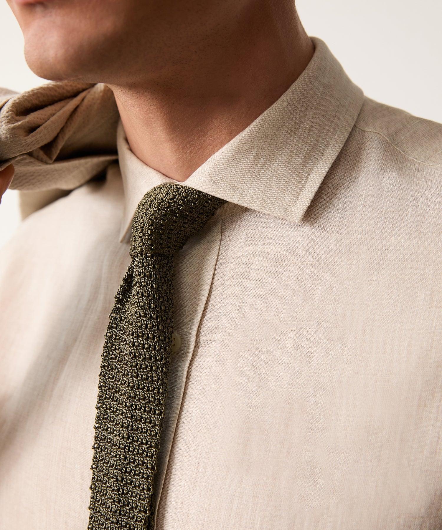 Linen Spread Collar Dress Shirt Product Image