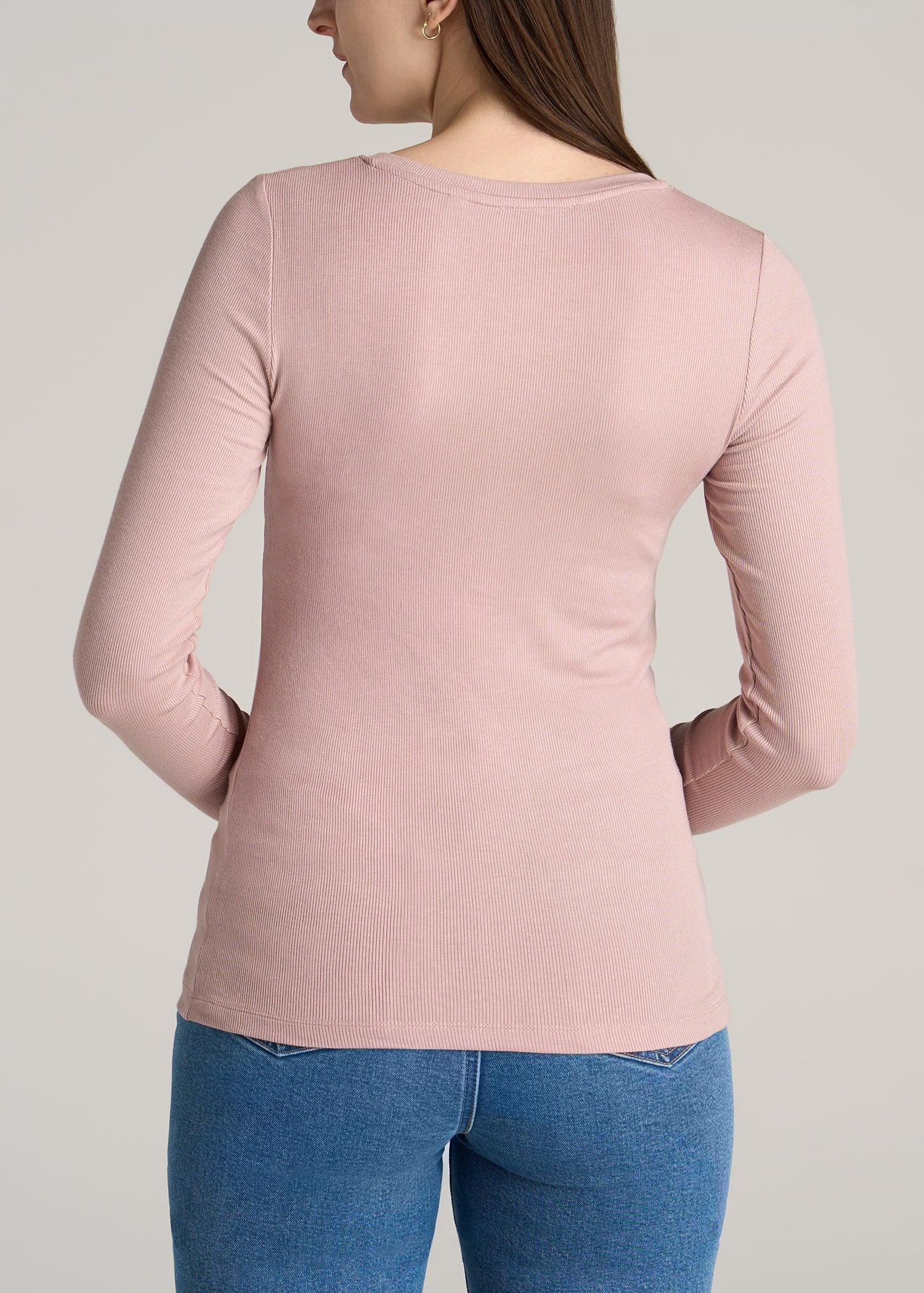 Tall Women's FITTED Ribbed Long Sleeve Henley in Ballerina Pink Female Product Image