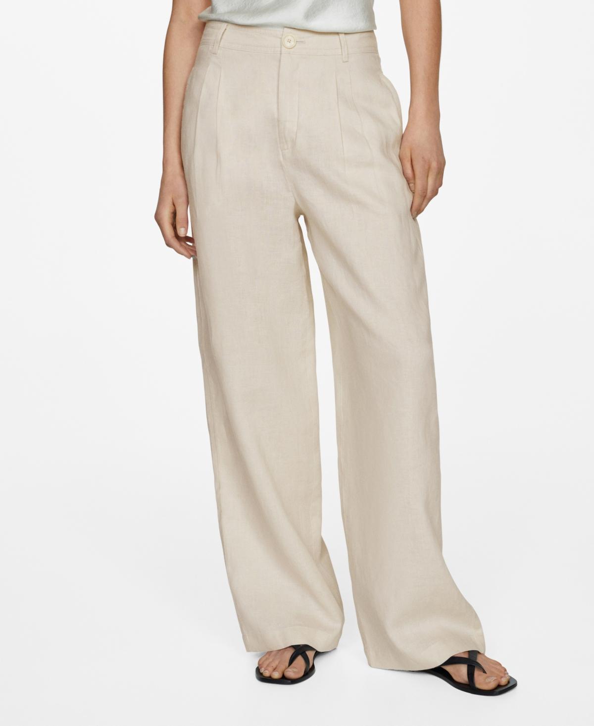 Mango Womens 100% Linen Wideleg Pants Product Image