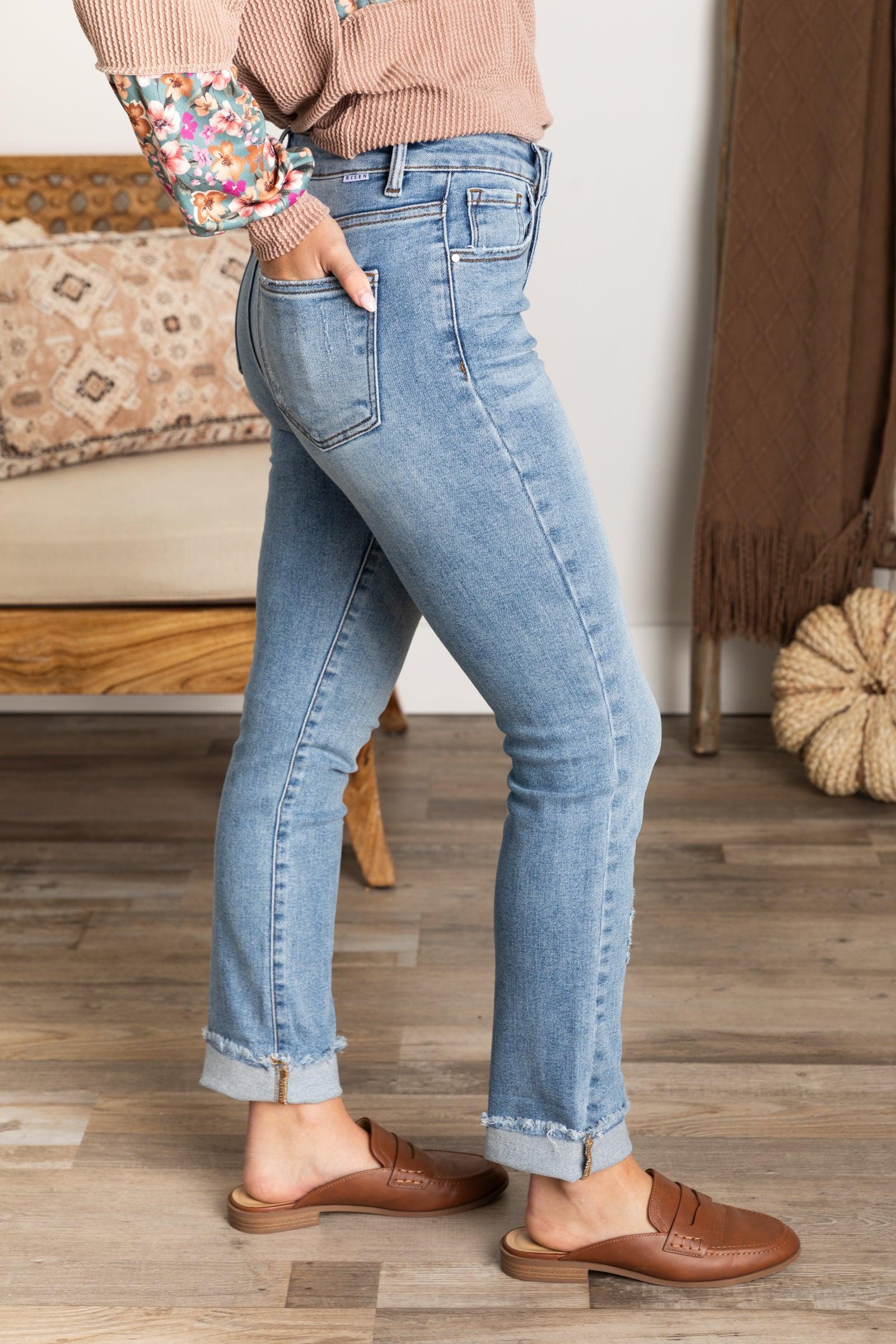 Risen Light Wash Cuffed Slim Straight Leg Jean Product Image