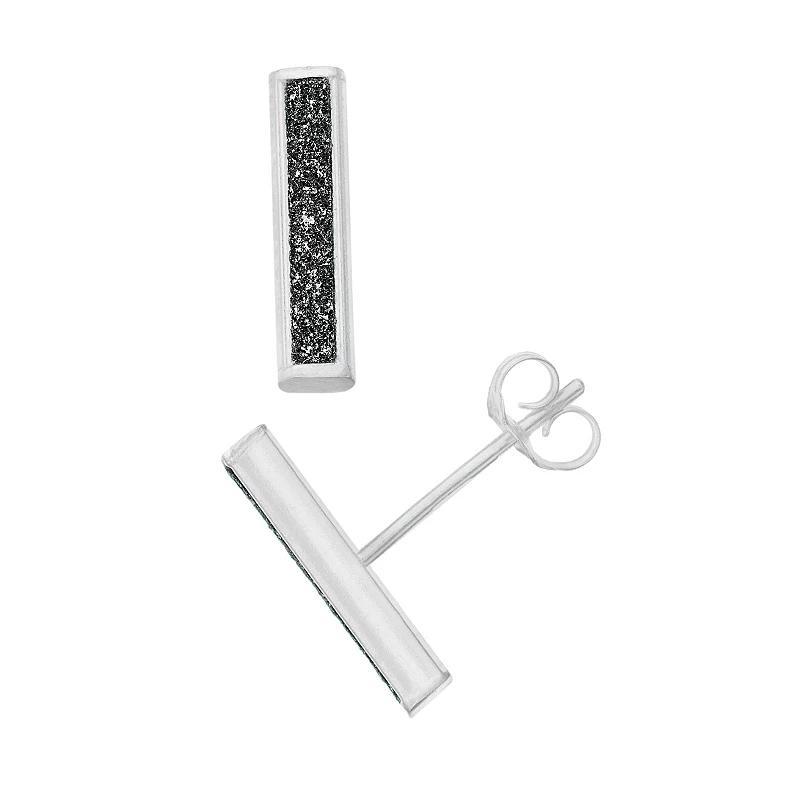 Aleure Precioso Sterling Silver Glitter Bar Post Earrings, Womens, Black Product Image