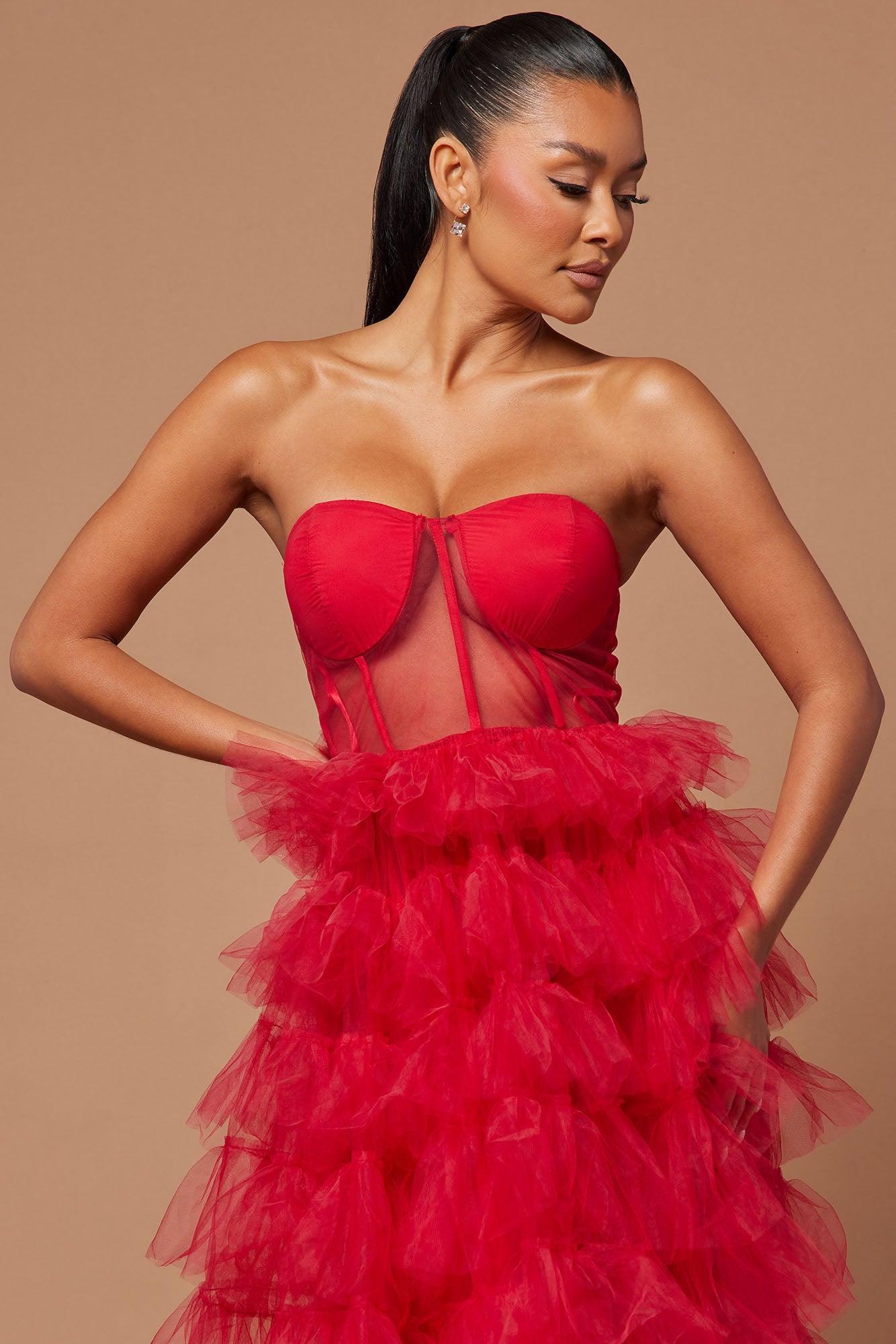 Lidia Tulle Gown - Red Product Image