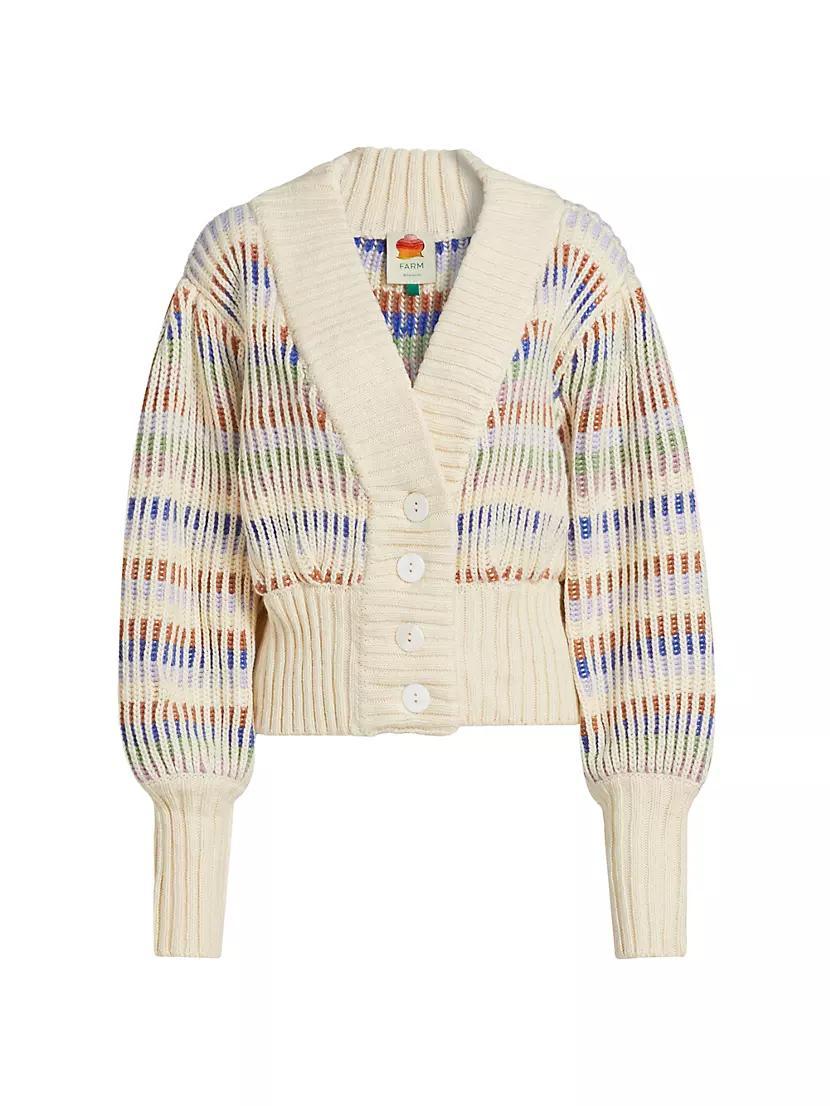 Striped Rib-Knit V-Neck Cardigan Product Image