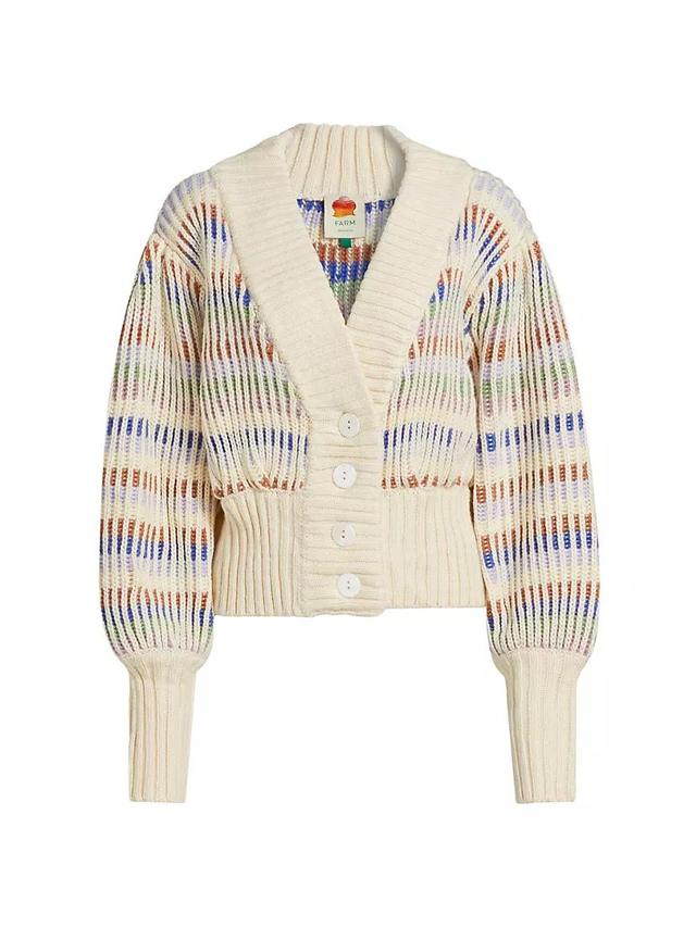 Striped Rib-Knit V-Neck Cardigan Product Image