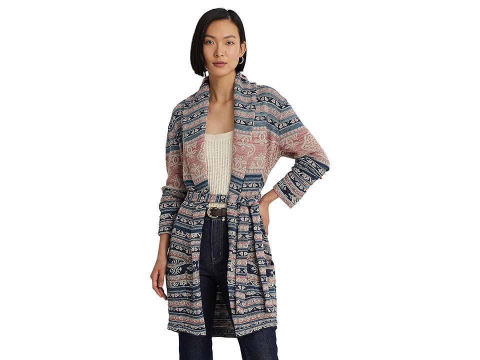 Lauren Ralph Lauren Geo Motif Belted Linen-Cotton Cardigan Women's Sweater Product Image