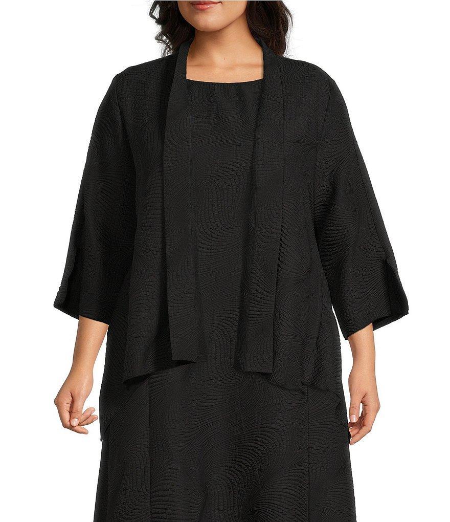 IC Collection Plus Size Wave Textured Knit Shawl Collar 3/4 Sleeve Open Front Jacket Product Image