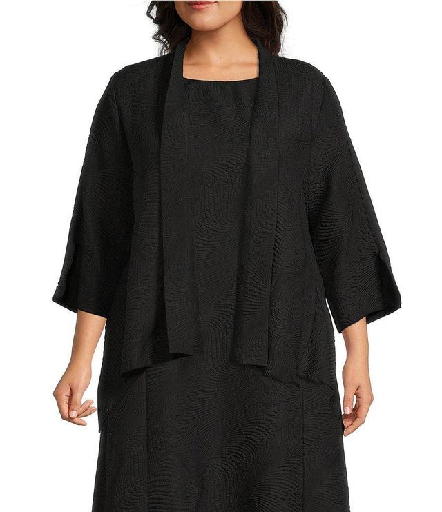 IC Collection Plus Size Wave Textured Knit Shawl Collar 3/4 Sleeve Open Front Jacket Product Image