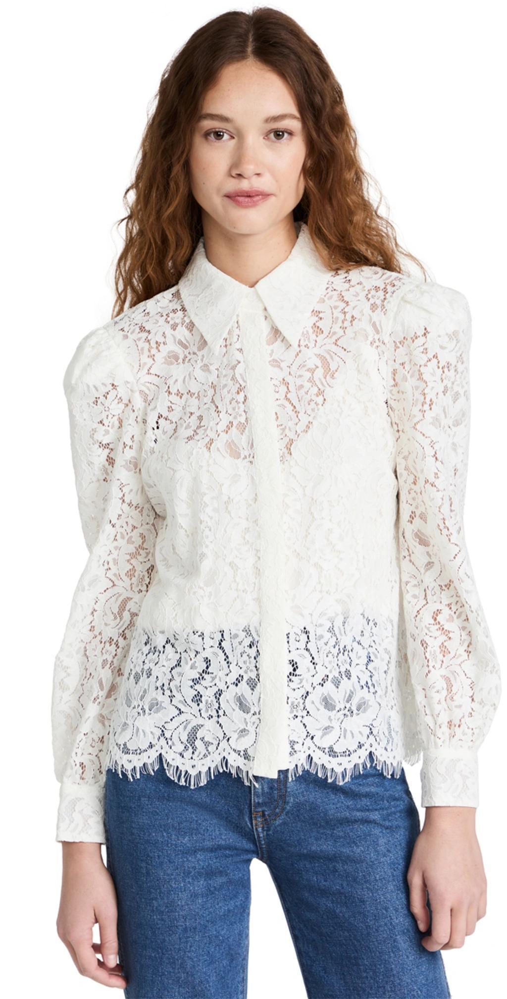 Jenica Lace Button-down Blouse In Ivory Product Image