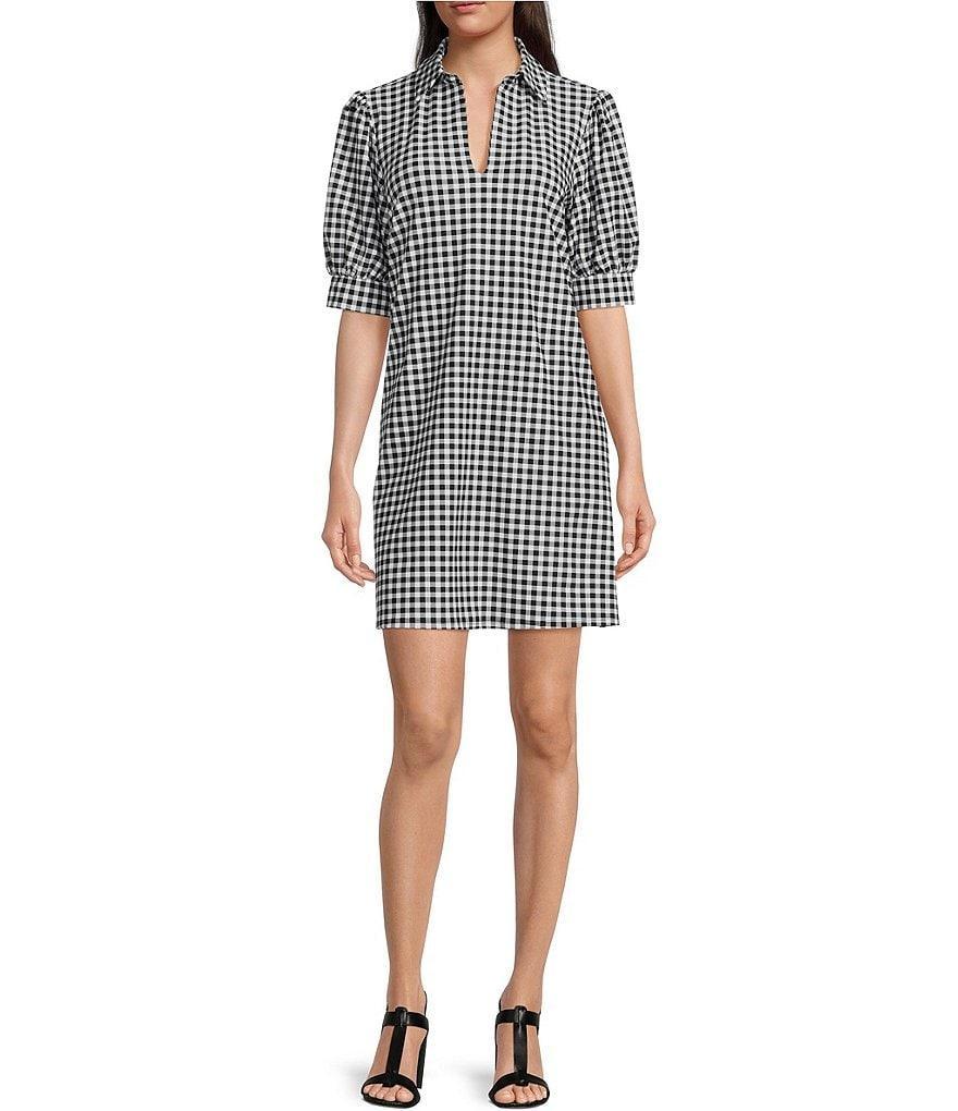 Jude Connally Emerson Gingham Print Jude Cloth Knit Point Collar Puffed Sleeve Shift Dress product image