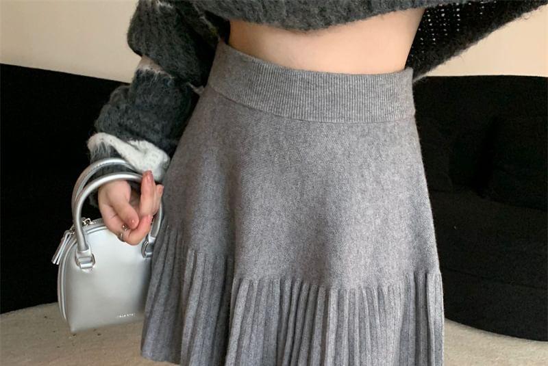 High Rise Plain Mini A-Line Knit Skirt Product Image