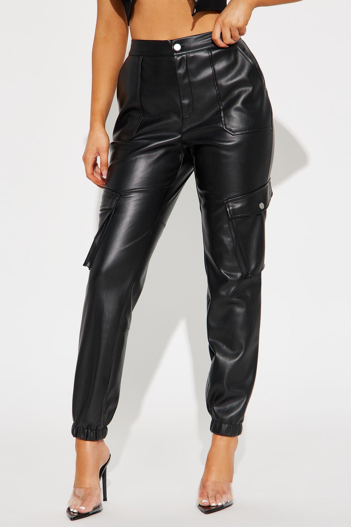 She's So Lucky Faux Leather Cargo Jogger - Black Product Image