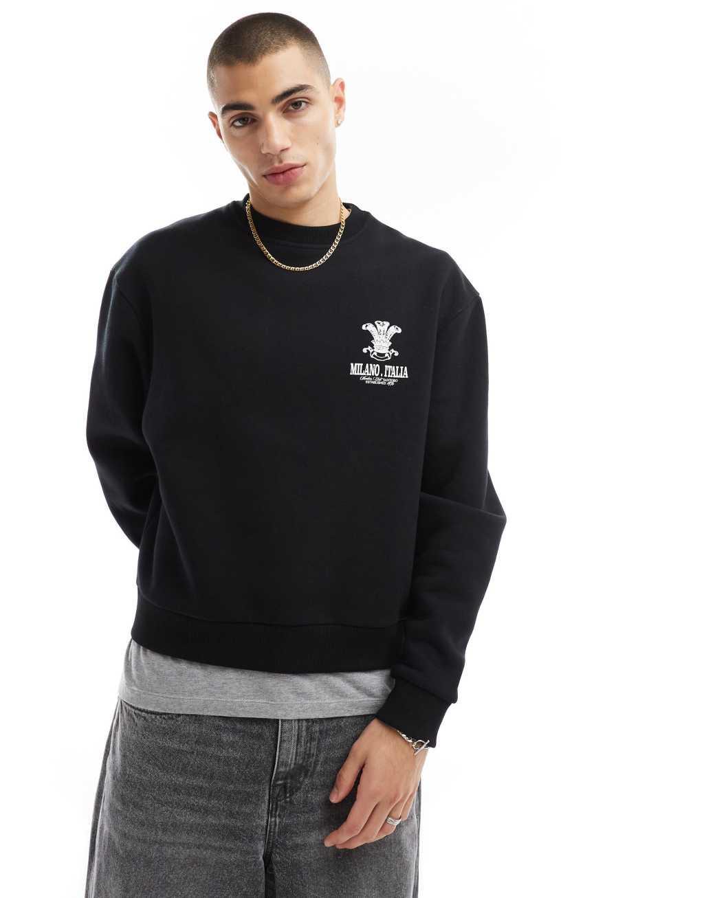 ASOS DESIGN boxy oversized sweatshirt with back print in black Product Image