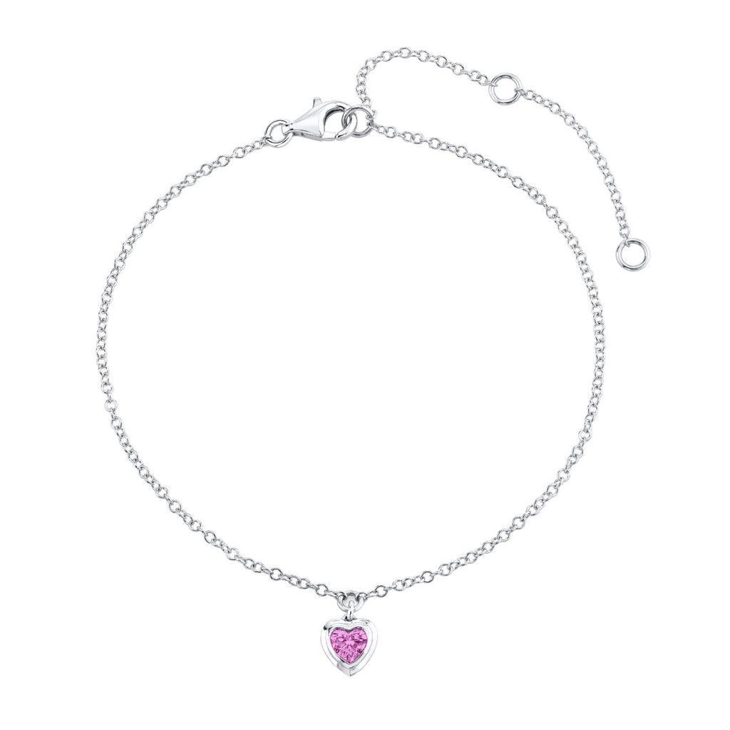 MINI ME PINK SAPPHIRE BEZEL HEART DROP ANKLET Product Image