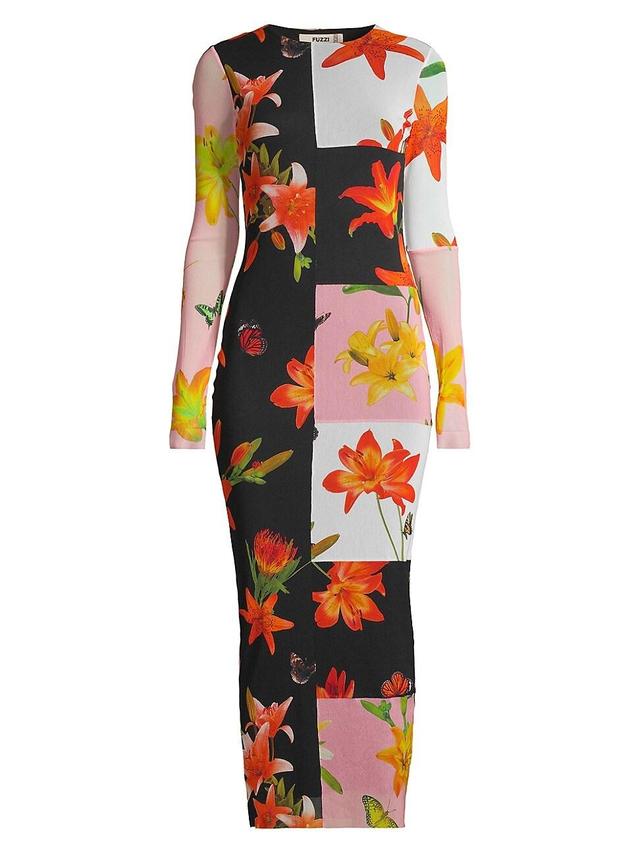 Womens Mesh Floral Patchwork Maxi Dress Product Image