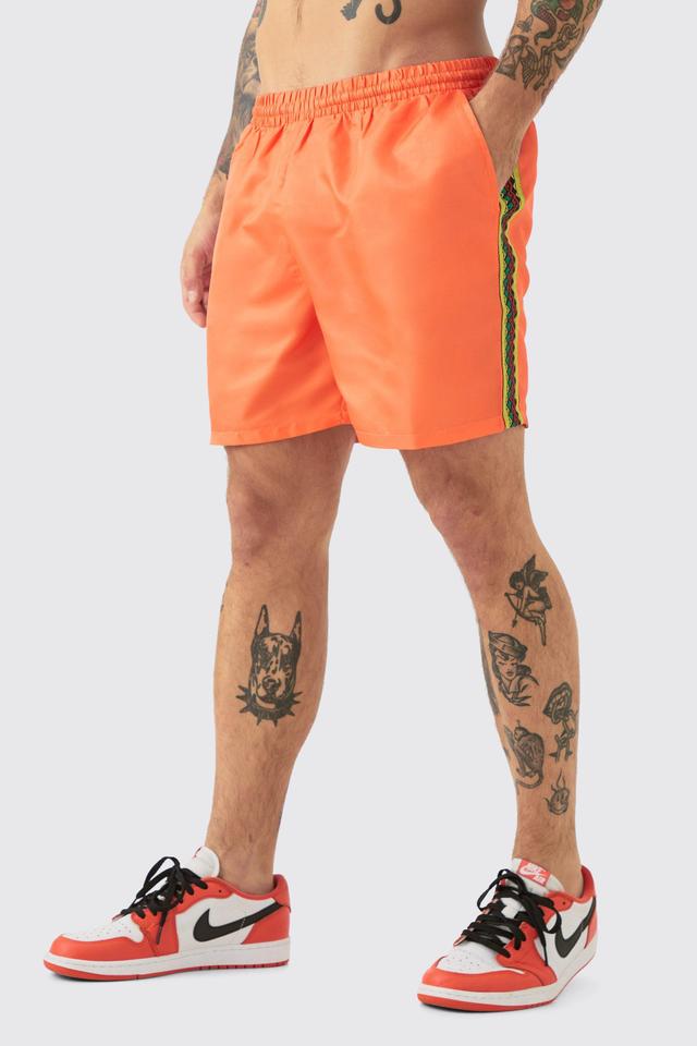 Mid Length Tape Swim Trunks | boohooMAN USA Product Image