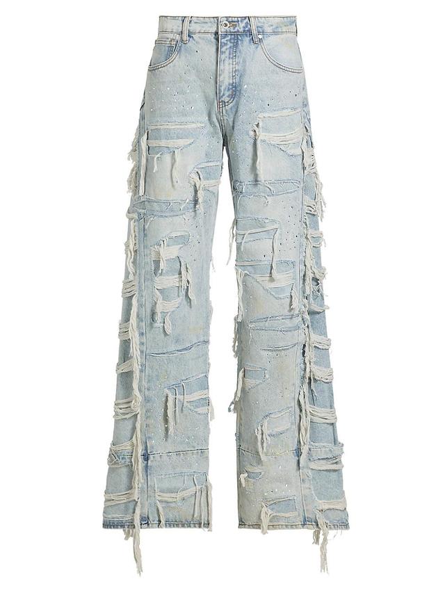 Mens Distressed Cotton Ultra-Flared Jeans Product Image