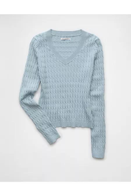 AE Fitted Cable Knit V-Neck Sweater Women's Product Image