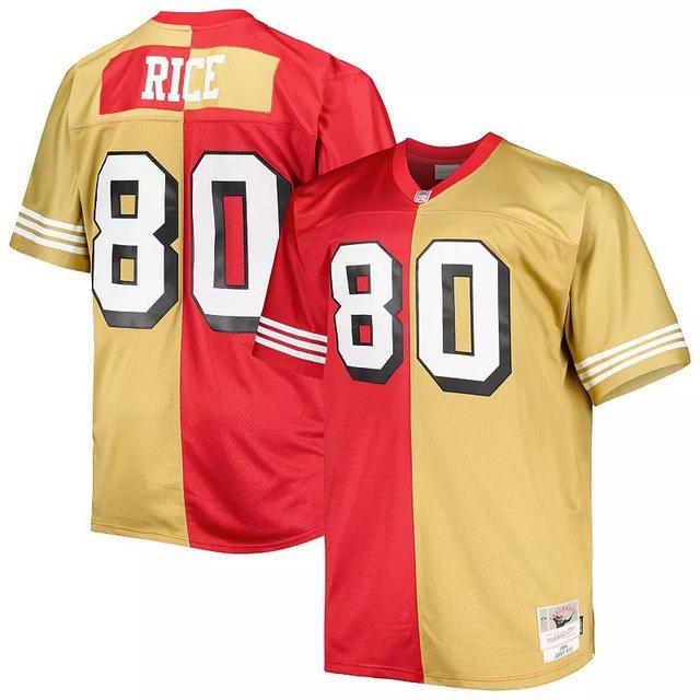 Mens Mitchell & Ness Jerry Rice Scarlet/Gold San Francisco 49ers Big & Tall Split Legacy Retired Player Replica Jersey Product Image