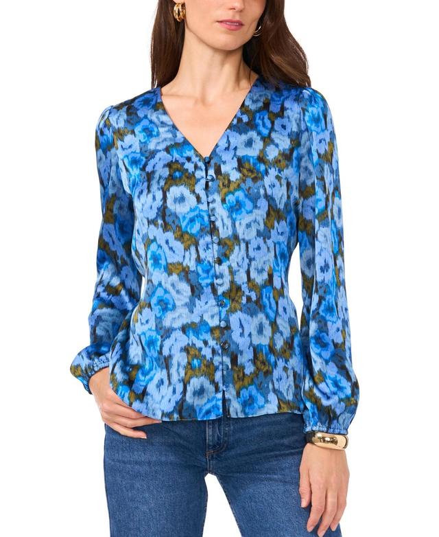 Vince Camuto Womens Printed V-Neck Button-Front Top Product Image