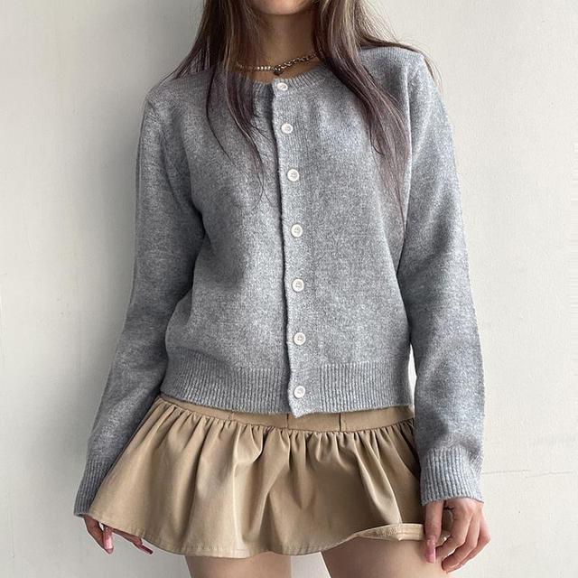 Round Neck Plain Cardigan Product Image