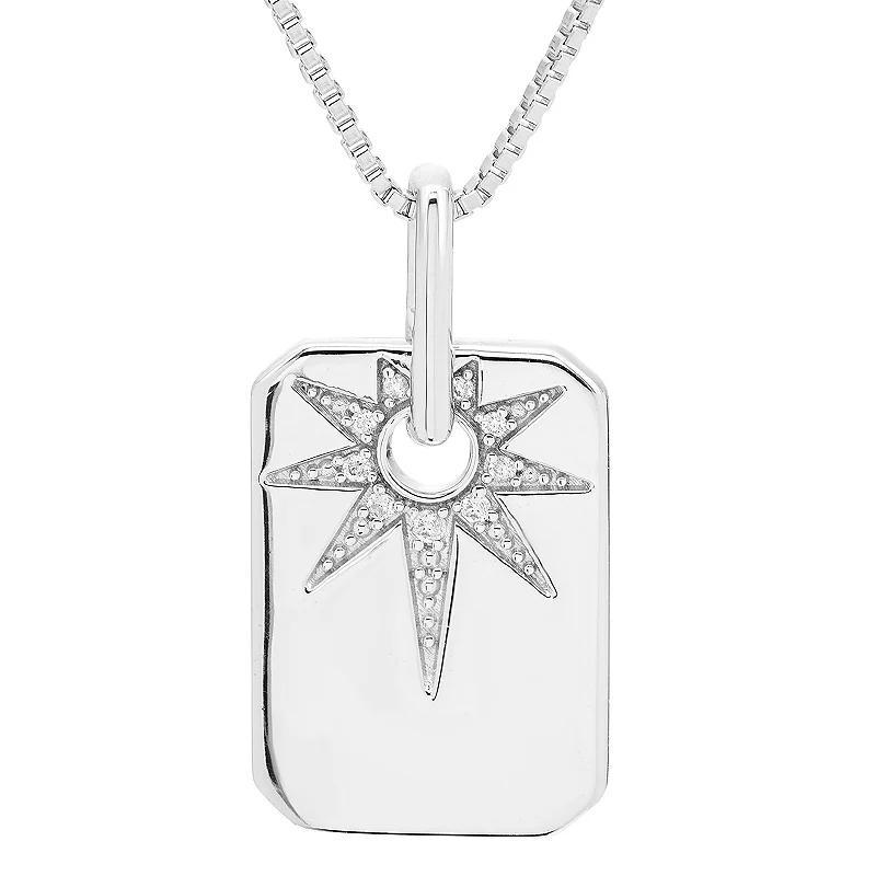 Boston Bay Diamonds Sterling Silver Diamond Accent Starburst Dog Tag Pendant Necklace, Womens Product Image