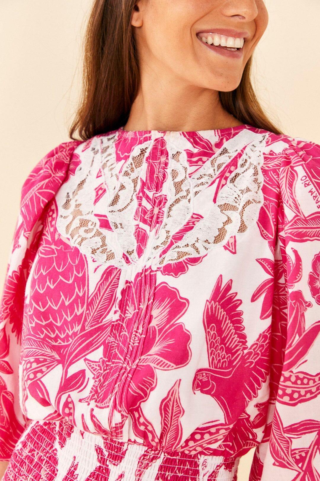 Pink Tropical Woodcut Mini Dress Product Image