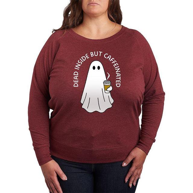 Plus Size Dead Inside Caffeinated Ghost Pullover, Womens Grey Green Product Image