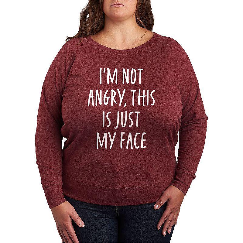 Plus Not Angry Just My Face Slouchy Graphic Sweatshirt, Womens Grey Maroon Product Image