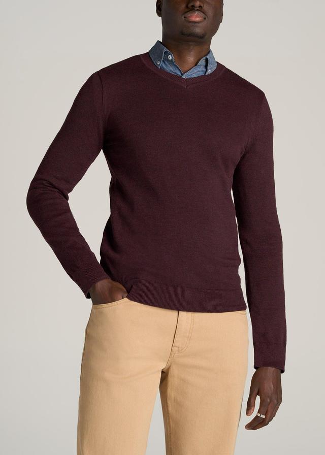 Everyday V-Neck Tall Men's Sweater in Burgundy Mix Product Image