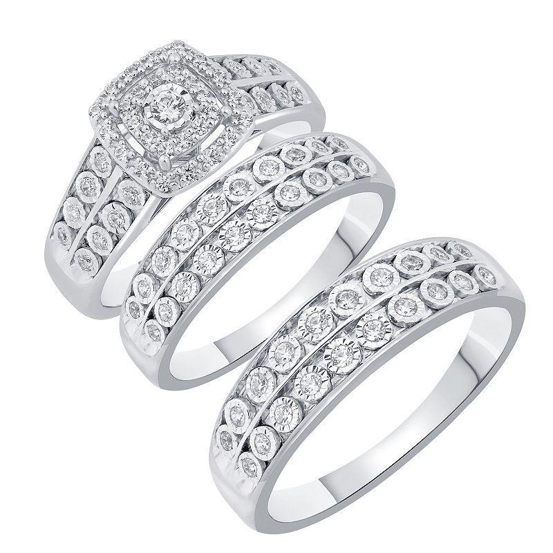 10k White Gold 1/2 Carat T.W. Diamond Trio Ring Set, Womens Product Image