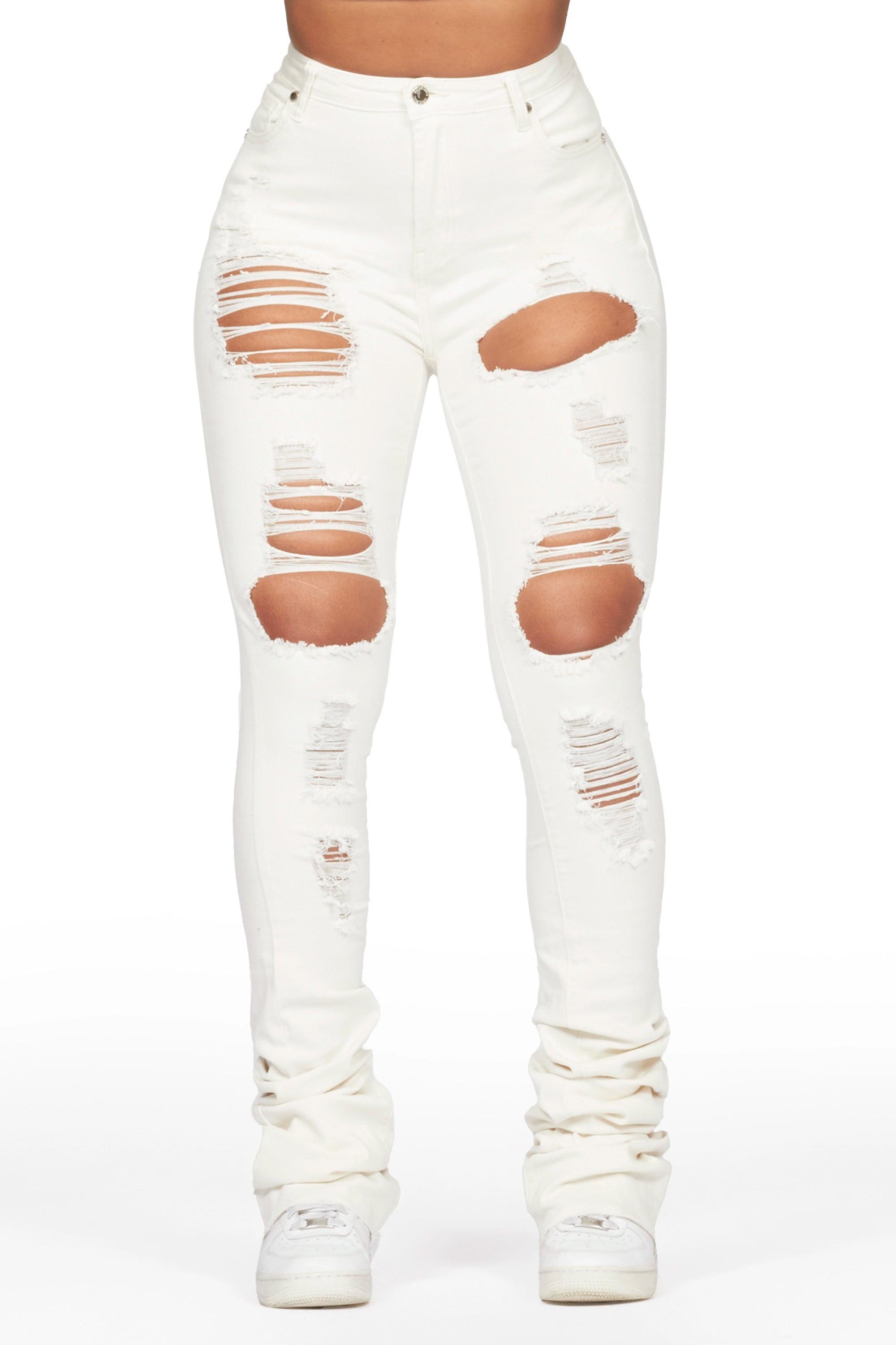 Lovin' Off White Distressed Super Stacked Jean Female Product Image