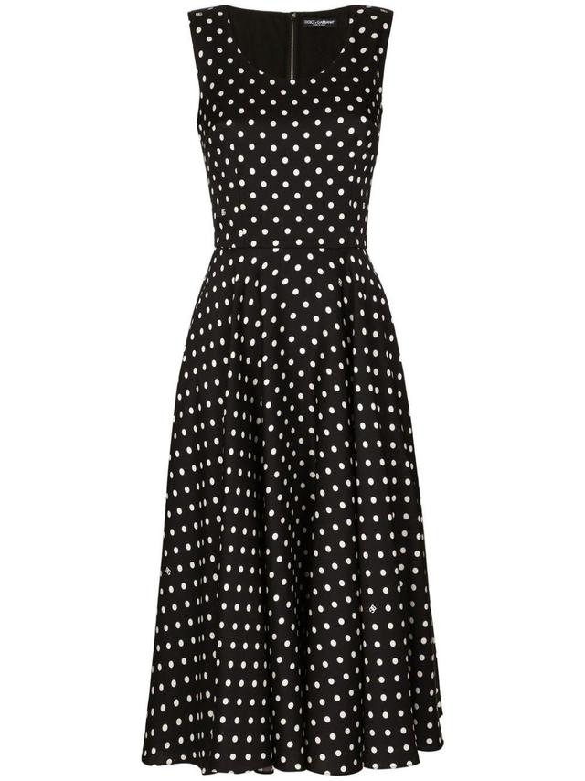 Polka-dot Midi Dress In Black Product Image