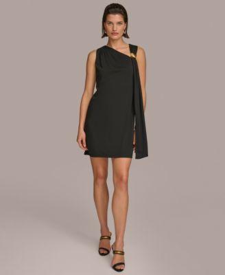 Donna Karan Womens Hardware-Trim Draped Sheath Dress Product Image