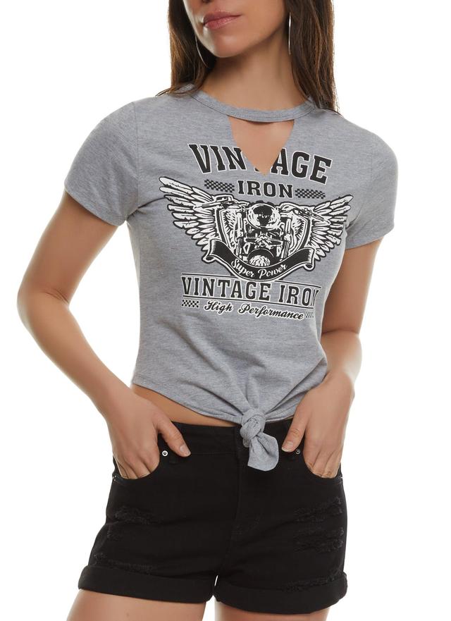 Womens Vintage Iron Graphic Cut Out Cropped Tee Product Image