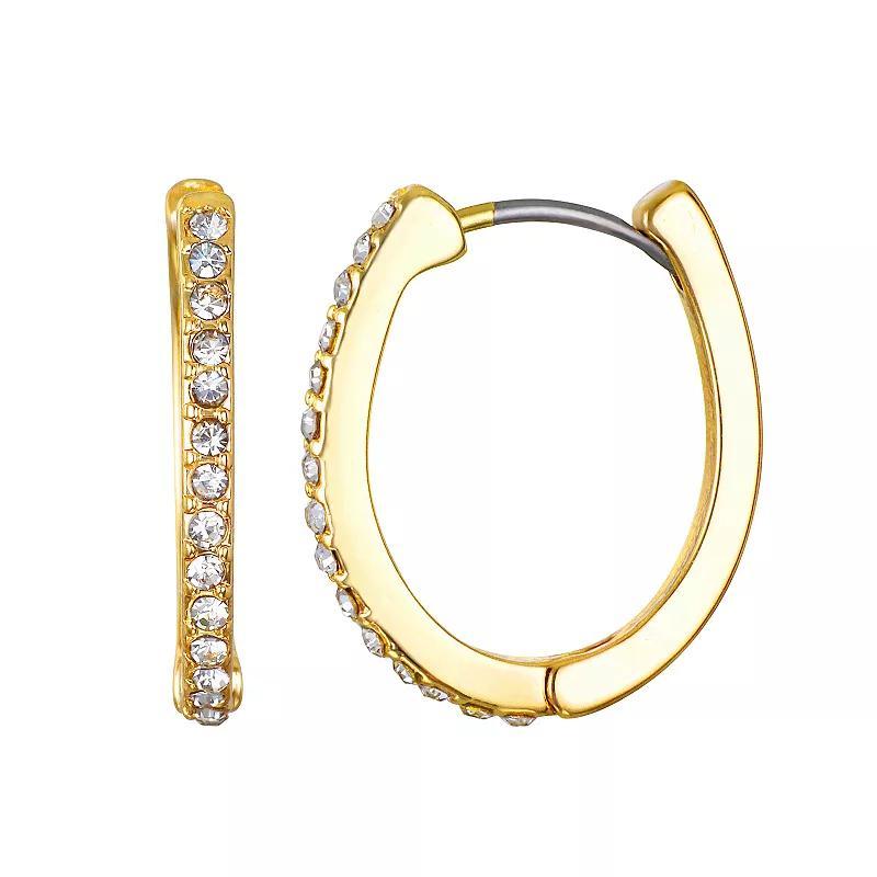 Emberly Gold Tone Glass Stone Pave Clasp Hoop Earrings, Womens, Clear Product Image