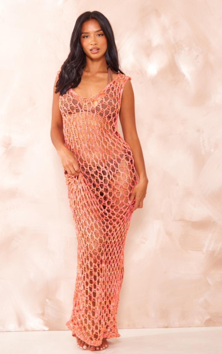 Petite Orange Fishnet Knitted Maxi Dress product image