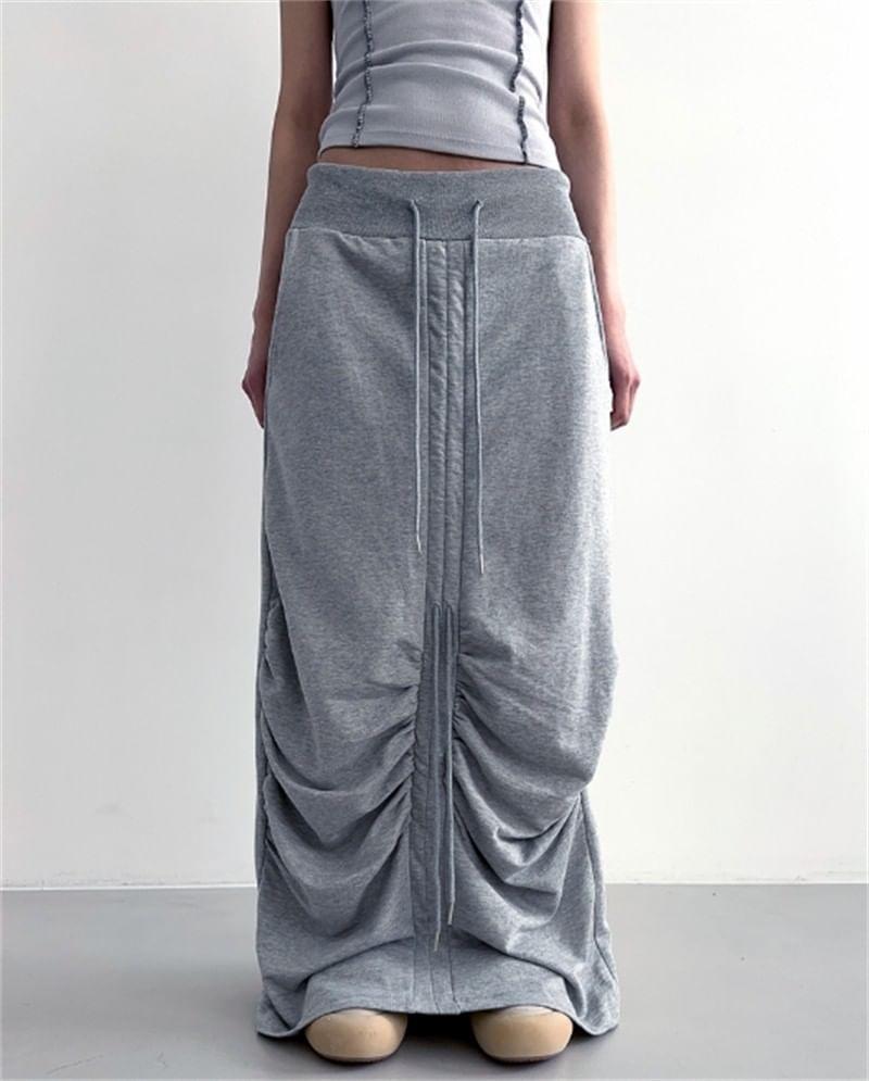 Drawstring Waist Plain Maxi Skirt Product Image